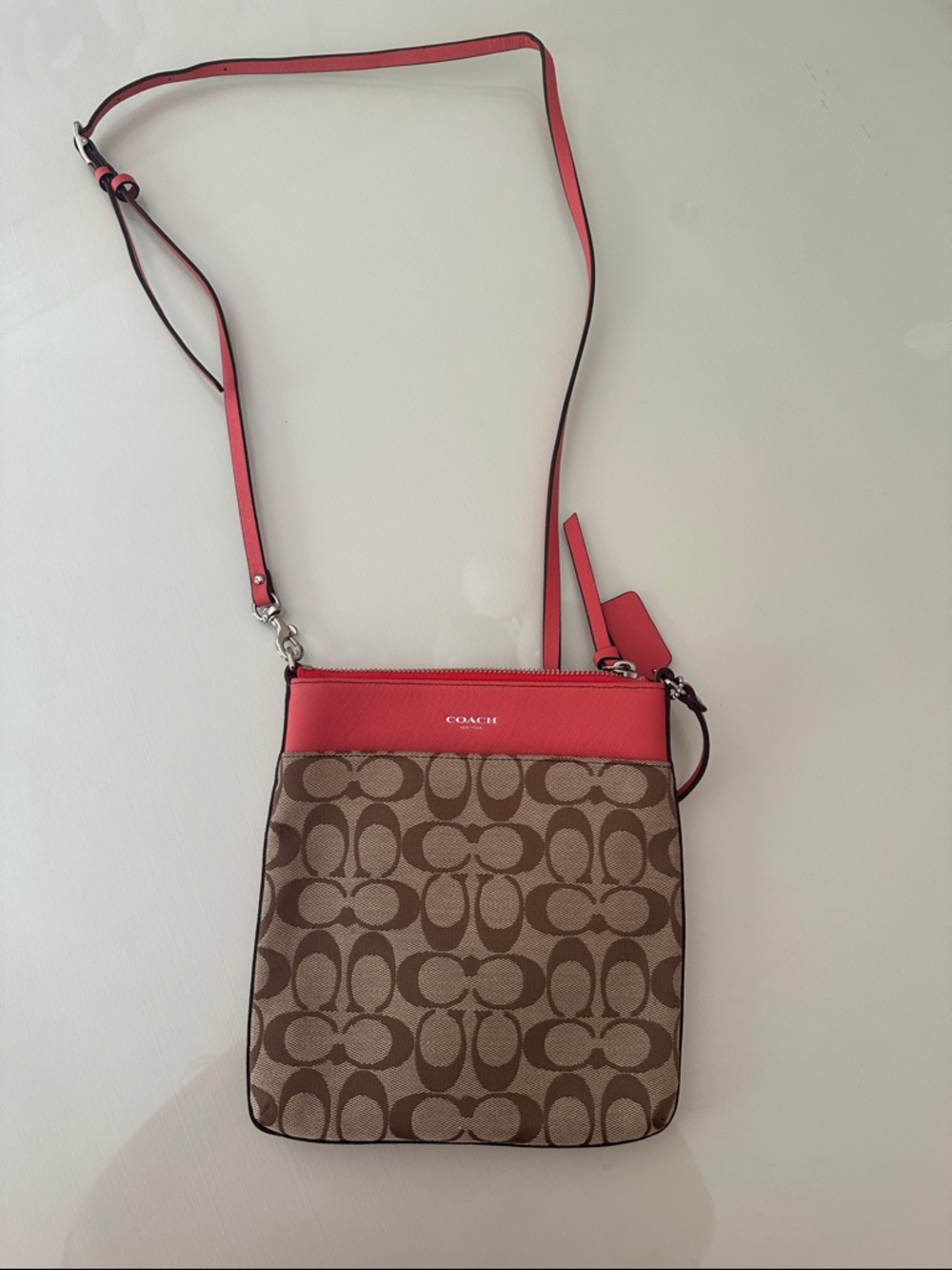 Coach Signature Crossbody Bag in Brown and pink